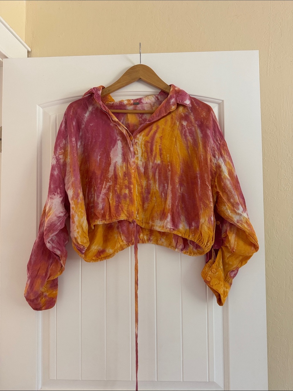 Tie-Dye Cropped Button-Front Top